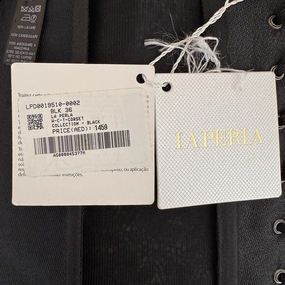 NWT La Perla Satin Corset Black Lace Panel Size IT 3 Goth Vampy Bustier - Picture 9 of 11